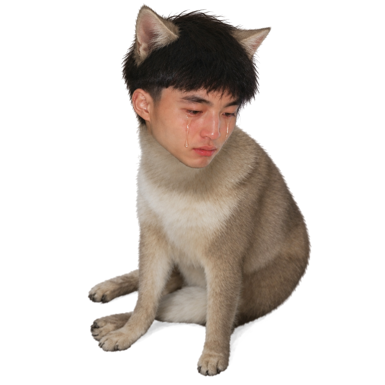 Crying Kimchi cat with furry ears